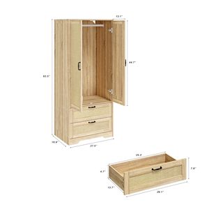 Armario Moderno de Madera SENYU con 2 Cajones, Puertas con Bisagras, Construcción de Madera Sólida, Diseño Escandinavo, Mueble de Almacenamiento para Dormitorio - Product Image 4
