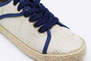 Baskets basses tissées métalliques avec surpiqûres contrastantes <span class=keywords><strong>bleu</strong></span> <span class=keywords><strong>marine</strong></span>, semelle en espadrille de jute - Chaussures décontractées confortables pour femmes - Product Image 3