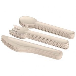 Ensemble de couverts biodégradables en bagasse de canne à sucre, les plus vendus – Couteau, fourchette, cuillère jetables pour la restauration, les plats à emporter et la livraison - Product Image 1