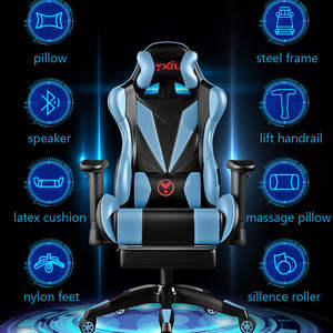 <span class=keywords><strong>Silla</strong></span> <span class=keywords><strong>Gamer</strong></span> Ergonómica de Cuero Azul Marino para PC <span class=keywords><strong>con</strong></span> Masaje y Altavoz - Product Image 5