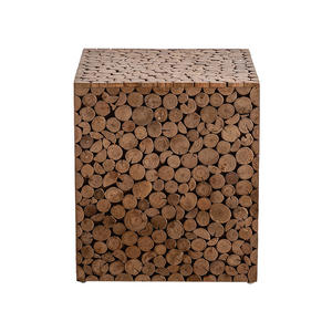 Mesa auxiliar de madera maciza Wabi Sabi con acabado vintage envejecido, mesita de noche para dormitorio o decoración de balcón - Product Image 5