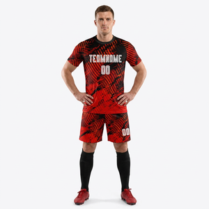 Maillot de football personnalisé à impression numérique 3D, motif noir et rouge, manches courtes, respirant, anti-transpiration, antibactérien, unisexe, adulte - Product Image 4