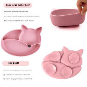 Ensemble de plateaux à repas pour bébé Assiette à succion en silicone en forme de renard Ensemble de vaisselle pour bébé en silicone comprenant un bol, une fourchette et une cuillère - Product Image 4