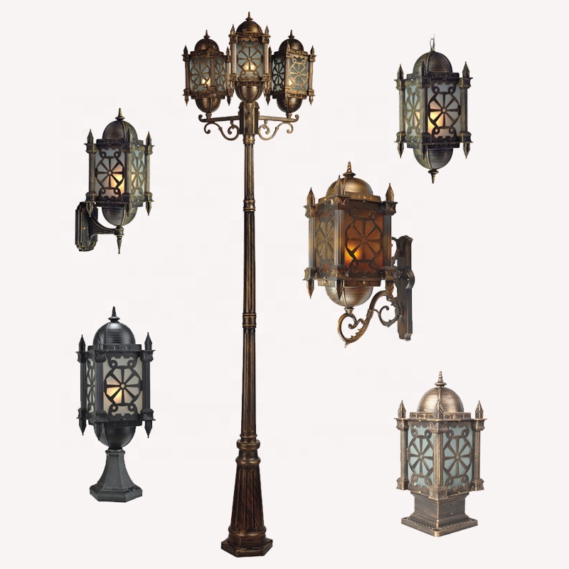 High Quality IP65 Waterproof Aluminum Retro Street LED Lamp Post Solar/Electric Powered Outdoor Garden Landscape Light
