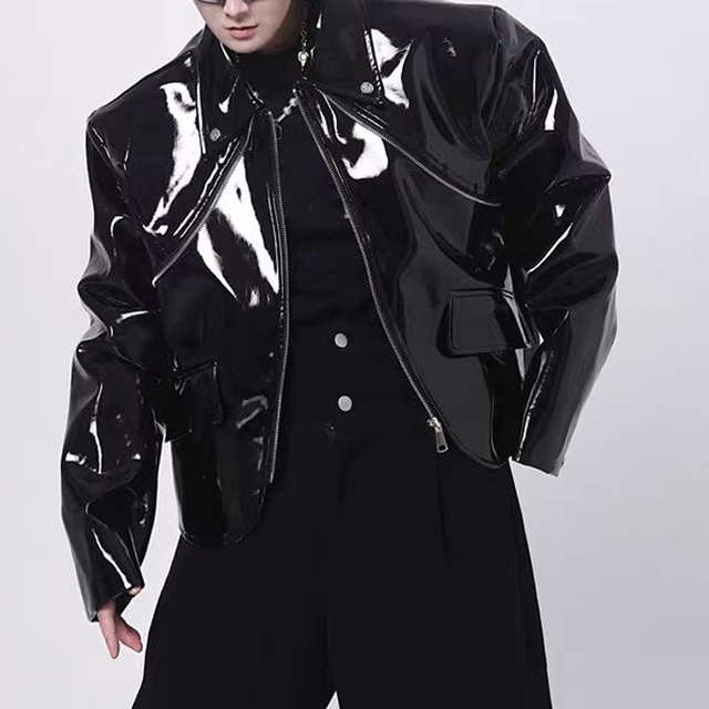 Custom Men's Hip Hop Hooded Waterproof Leather Jacket PU Leather Biker Street Wear High Quality