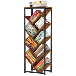 Étagère en forme d'arbre de style américain, organisateur de rangement rustique en bois et métal, présentoir d'angle haut pour livres et magazines - Product Image 1