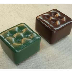 Green And Brown <b>Leather</b> Ottoman <b>Stool</b> 24cm Square Tufted Footstool For Home Living Room Use - Product Image 1