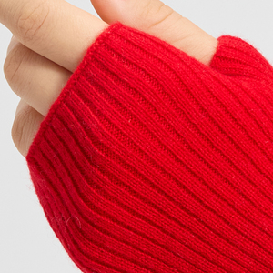 Gants sans doigts en tricot côtelé rouge pour femmes, isolation thermique, chaleur hivernale, longueur courte, couleur unie, style classique - Product Image 4
