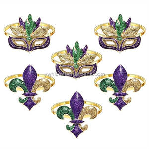 HLC Nouveaux anneaux de serviette de table pour le Mardi Gras, masque de comédie, paillettes, fleur de lys, porte-serviettes, décoration de table à dîner - Product Image 4