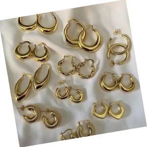 <b>Fashion</b> Jewelry Designer Wholesale Bulk Gold Plate Stainless Steel <b>Earrings</b> Women Statement Chunky Hollow Drop <b>Hoop</b> <b>Earrings</b> - Product Image 1