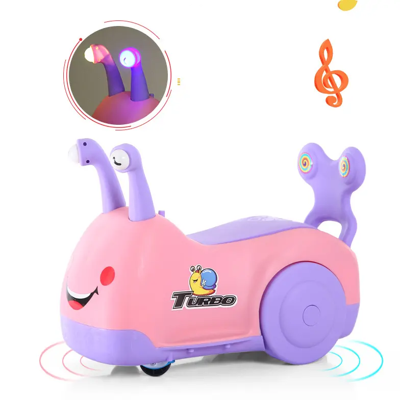子供が運転するためのライト/プラスチックライディングスライドおもちゃの車を備えた卸売ノーペダルバランスカー/かわいいカタツムリの形のスイングスライディングカー