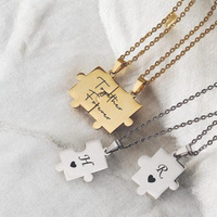 Kalung Puzzle Custom SongYi dengan Ukiran, Kalung Pasangan Persahabatan yang Dipersonalisasi untuk Hadiah