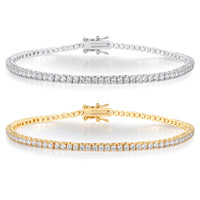 Bracelet tennis en cuivre serti de moissanite étincelante, taille brillant rond, 2 mm, zircon, chaîne tennis effet cristal de glace pour femme