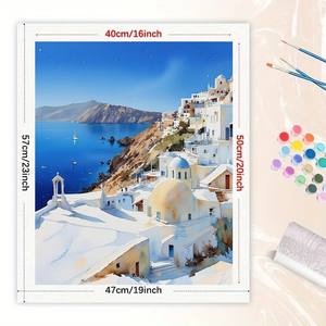 Kit <span class=keywords><strong>de</strong></span> pintura por números <span class=keywords><strong>de</strong></span> Grecia para adultos-DIY Santorini Cliffside y Blue Sea Sea16x20 pulgadas, regalos <span class=keywords><strong>de</strong></span> Arte Escénico sin marco - Product Image 2