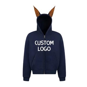 Mencute Sweat à capuche zippé avec oreilles d'animaux, logo personnalisé, veste courte à manches longues avec poche kangourou, streetwear fantaisie, vente en gros pour hommes - Product Image 2