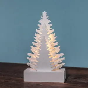 Newish pohon Natal 3D tampilan kayu, dengan lampu dekoratif malam Led patung Natal dasar Natal lucu & Mainan