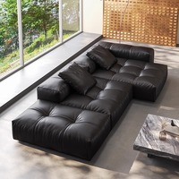 Ensemble d'angle moderne italien minimaliste modulaire noir Pixel carré canapé sectionnel en cuir véritable en acier inoxydable Simple