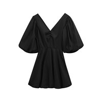 Soldes d'été : Mini-robe imprimée pour femme, col en V, manches courtes, respirante, tissée, taille haute, pour un style décontracté et tendance