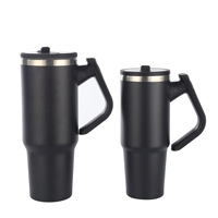 Gobelet isotherme blanc en acier inoxydable de 40 oz avec poignée amovible et paille rabattable, bouchon anti-fuite, pour l'extérieur, la voiture et les voyages