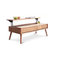 Table basse relevable en chêne massif de style nordique minimaliste avec tiroirs de rangement, table à thé multifonction pour appartement et salon