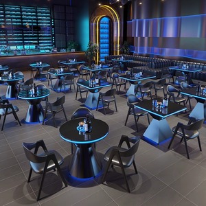 Juego de Mesa y Sillas de <span class=keywords><strong>Bar</strong></span> Cuadradas de Madera Maciza Estilo Vintage con Iluminación para Uso Comercial en Cafeterías y Restaurantes - Product Image 1