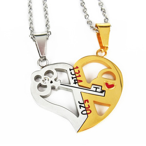 Stainless Steel Heart Key Couple <b>Necklace</b> Set | Romantic <b>Matching</b> Pendant Jewelry for Him and Her | Valentine's Day Couple Gift - Product Image 1