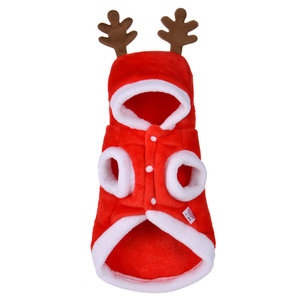 Pet <b>Christmas</b> Reindeer Costume Red Winter <b>Dog</b> Clothes Festive <b>Outfit</b> Comfortable Flannel Coat For Small <b>Dogs</b> - Product Image 4