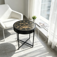 Table d'appoint ronde en métal noir Armens 2026, design vintage avec engrenages d'horloge, pour salon, table basse, décoration d'intérieur