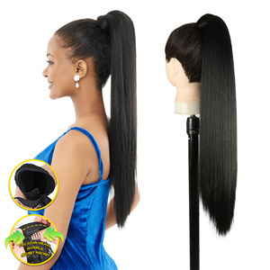 Cola de caballo ondulada larga y rizada de alta calidad al por mayor con peine invisible, piezas de pelo sintético, extensión de pelo de cola de caballo - Product Image 1