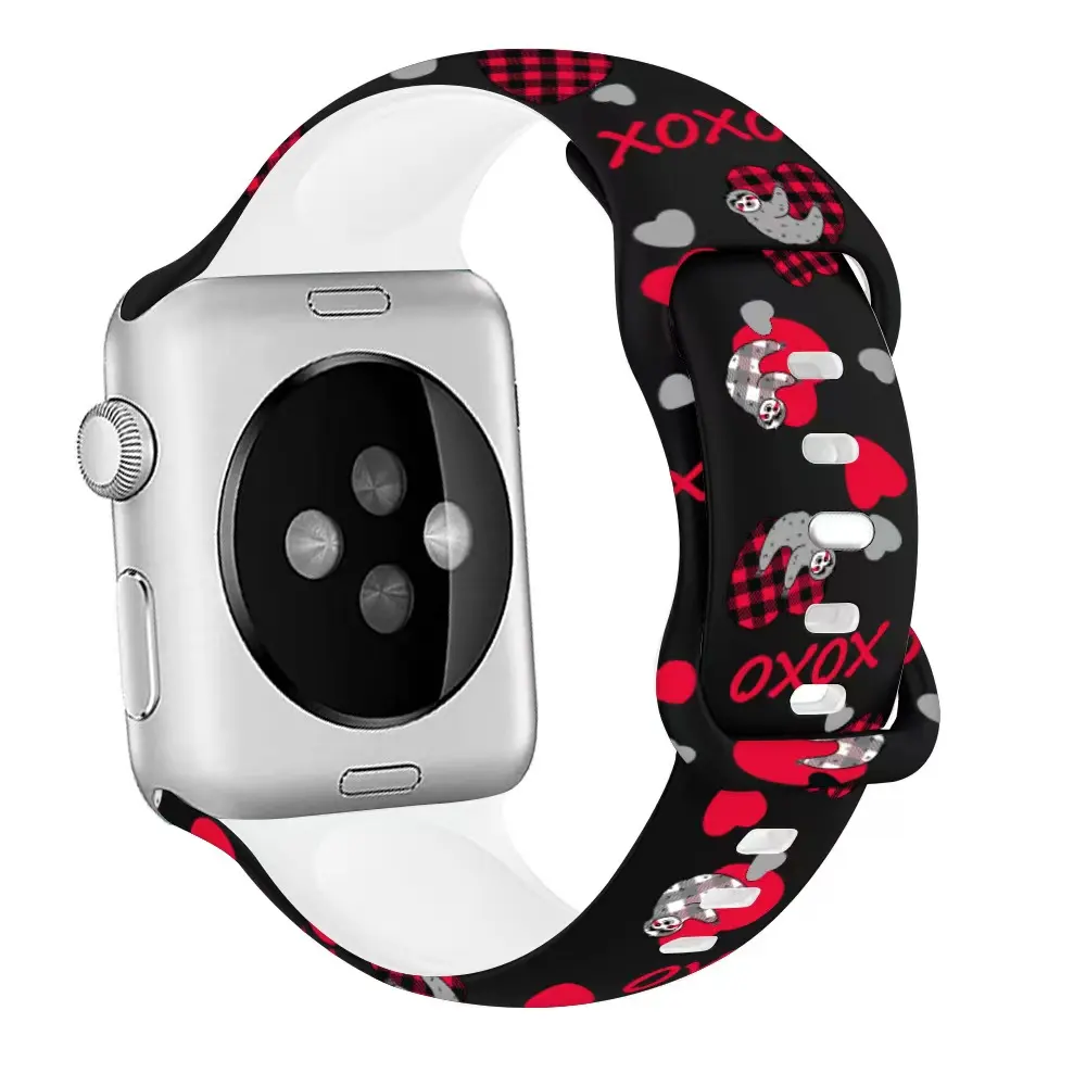 Özel baskı bantları sevgililer günü sapanlar Apple saat bandı silikon 41mm 45mm karikatür baskı Apple Watch serisi için 8