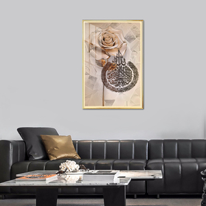 Pittura minimalista moderna della porcellana di cristallo di rosa dorata di stile islamico di arte della parete con diamanti decorazione di fascia alta della casa - Product Image 4