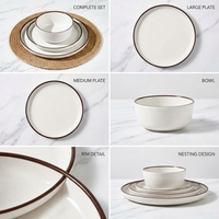 Service de vaisselle en mélamine blanche, assiettes rondes et bols, vaisselle mouchetée pour la maison, la cuisine et le buffet
