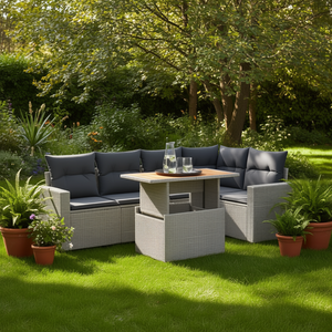 Set Divano da Giardino in Rattan Grigio, Arredamento da Esterno con Cuscini Impermeabili, Design Contemporaneo, Rattan PE Resistente ai Raggi UV - Product Image 2