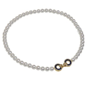 Latón chapado en oro en forma de T en forma de corazón azul diamante circón Cierre de eslabones elegante collar de perlas pulsera suéter cadena de moda - Product Image 5