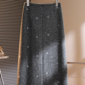2025 <b>Winter</b> Style Super Cute Wool <b>Midi</b> <b>Skirt</b> for Women Bow Print A-Line Straight Bodycon Pencil <b>Skirt</b> Office Lady New Style - Product Image 4