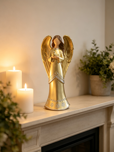 Statuetta di Angelo Dorato in Resina <span class=keywords><strong>con</strong></span> Uccellino, Statua Commemorativa di Angelo, Elegante Statua di Angelo Dorato <span class=keywords><strong>con</strong></span> Ali Abbinate - Product Image 3