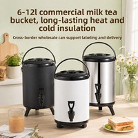Baril à thé au lait en acier inoxydable 201, double paroi isolée, chaud/froid, grande capacité, conteneur commercial pour vente de thé au lait en ambulant