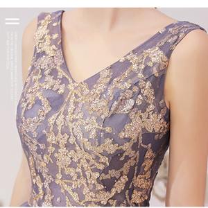 LY-PD0093 Vestidos de Noche Formales para Fiestas para Dama Mujer Falda de Graduación de Encaje Sexy con Cuello en V Línea A Elegante sin Mangas - Product Image 3