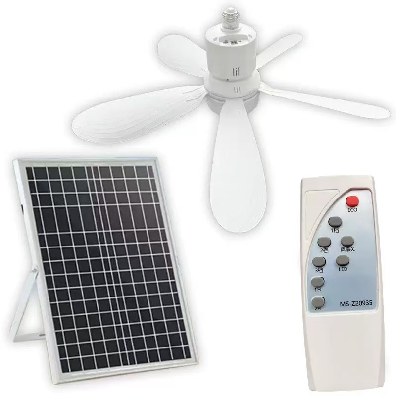 E271 Outdoor Ceiling Fan Blower DC Motor with Solar USB Power Remote Control 3-Speed Smart Lighting Household RV Commercial Use