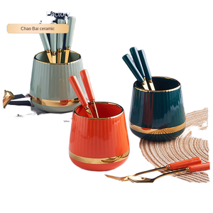 Custom-Made Stainless Steel Fruit Fork Set High Color Value Pattern Ceramic Jar Multi-Purpose Pen Container Flower Pots Planters