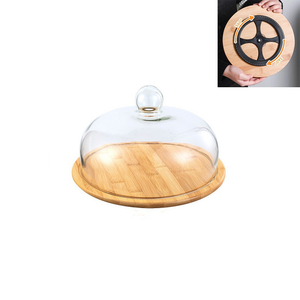 Nouvellement amélioré fond rotatif crème pâtisserie présentoir <span class=keywords><strong>verre</strong></span> dôme bois Dessert <span class=keywords><strong>plateau</strong></span> 32CM assiette à gâteau - Product Image 1