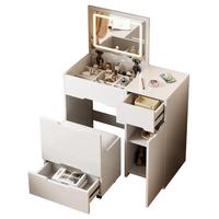 Table de maquillage en bois de luxe avec miroir LED et rangement, nouveau design 2025, pour filles