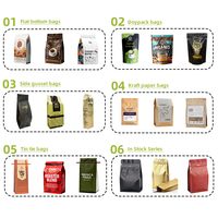 Sac à café avec logo personnalisé, sac à fond plat, finition mate argentée, sac à huit côtés avec fermeture éclair pour café, thé, serpent