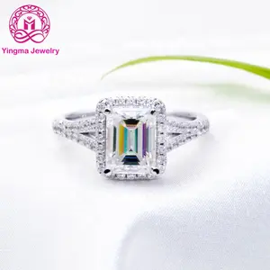 Hotsale תכשיטי עם תעודת moissanite אירוסין טבעת VVS לבן אמרלד לחתוך moissanite יהלומי טבעת לנשים