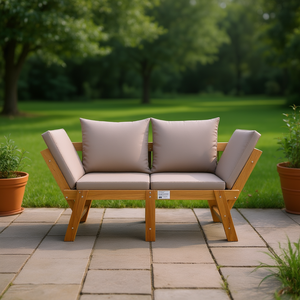 Panca da Giardino in Legno di Acacia Color Tortora a 2 Posti, Arredo Esterno dal Design Contemporaneo, Seduta Resistente per Giardino - Product Image 2