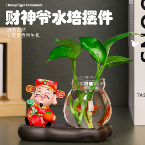 God Of Wealth Figurine With Hydroponic Glass Vase For <b>Desktop</b> Decoration Feng Shui Office Home Gift Chinese New Year - Product Image 4