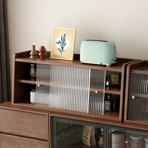 Solid Wood Countertop <b>Storage</b> Cabinet 3 Compartments With Glass Door Living Room <b>Sideboard</b> Dish Dustproof Desktop Rack - Product Image 1