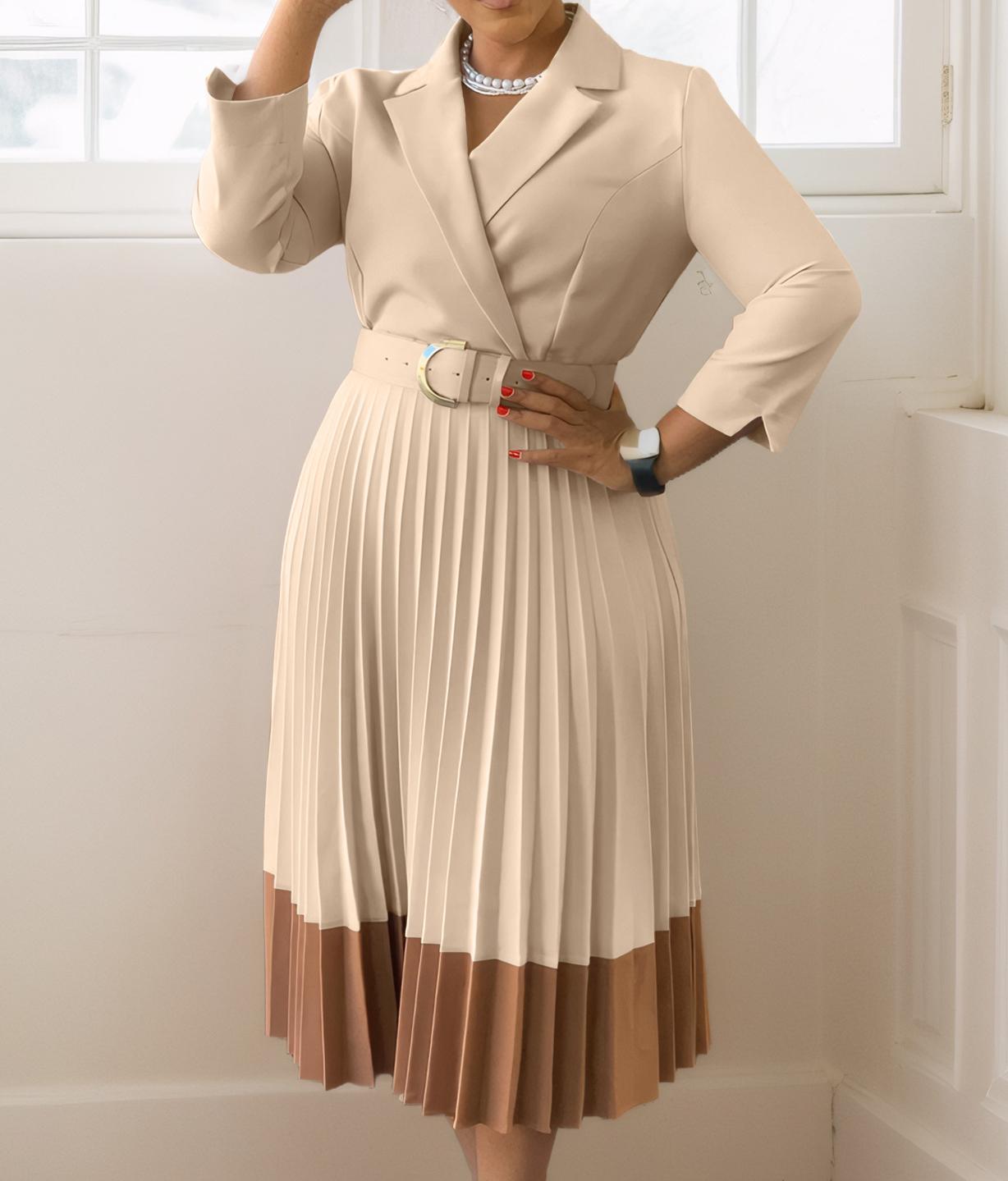 Trendy Autumn & Winter Dresses for Women Casual Elegant Suit Collar Pleated  Office Dress Women Formal Work Career Dresses| Alibaba.com