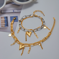 Bracelet en acier inoxydable plaqué or 18 carats bicolore avec breloque cœur et étoile, bracelet superposable pour fille branchée