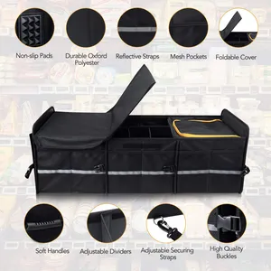 Factory Hot Selling Large Black Foldable Car Trunk Organizer With Built-in Cooler Bag Folded Car Storage Bag